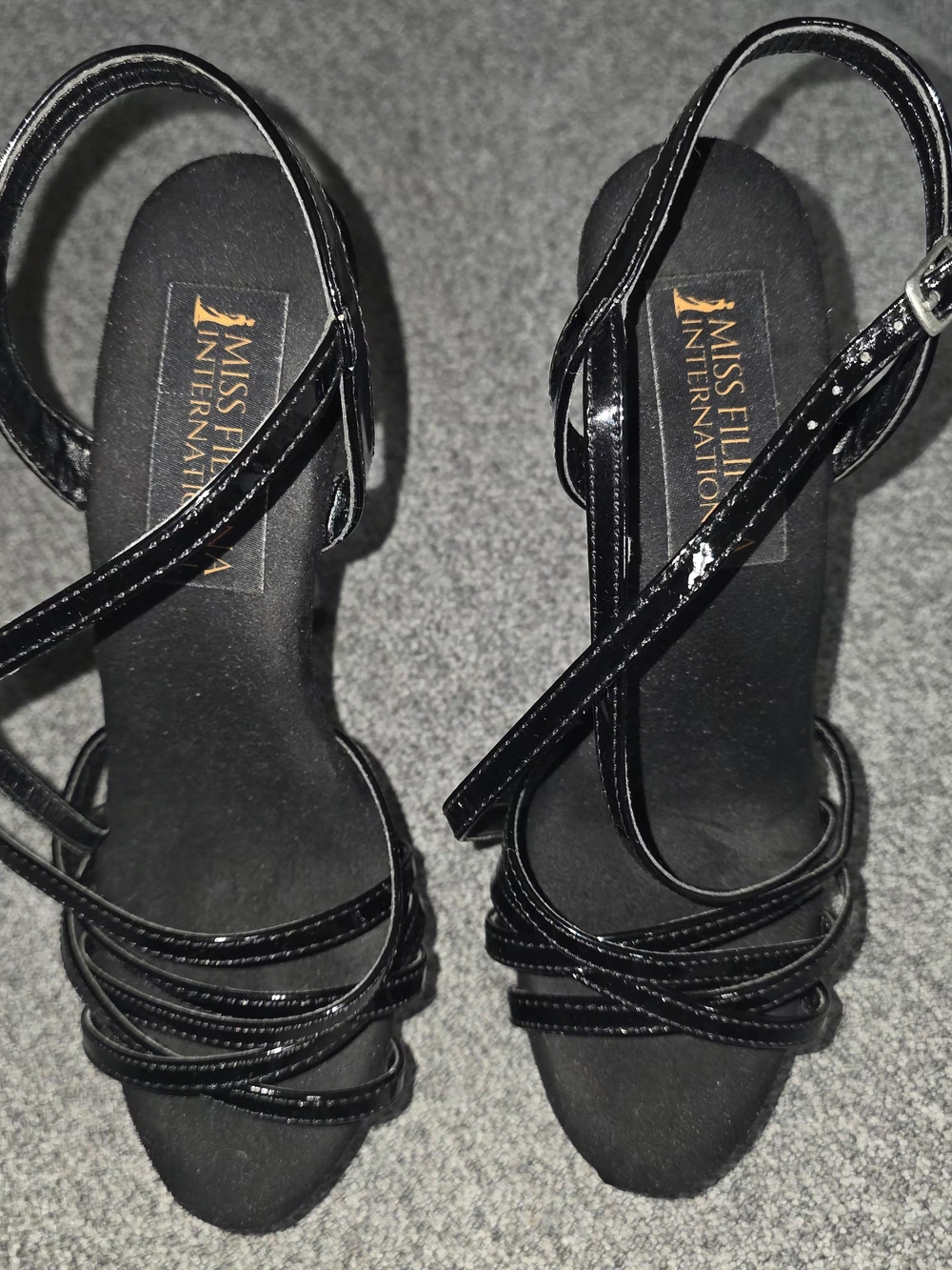 Miss Filipina International Black Patent Strappy Platform Stiletto Heels- Size 8